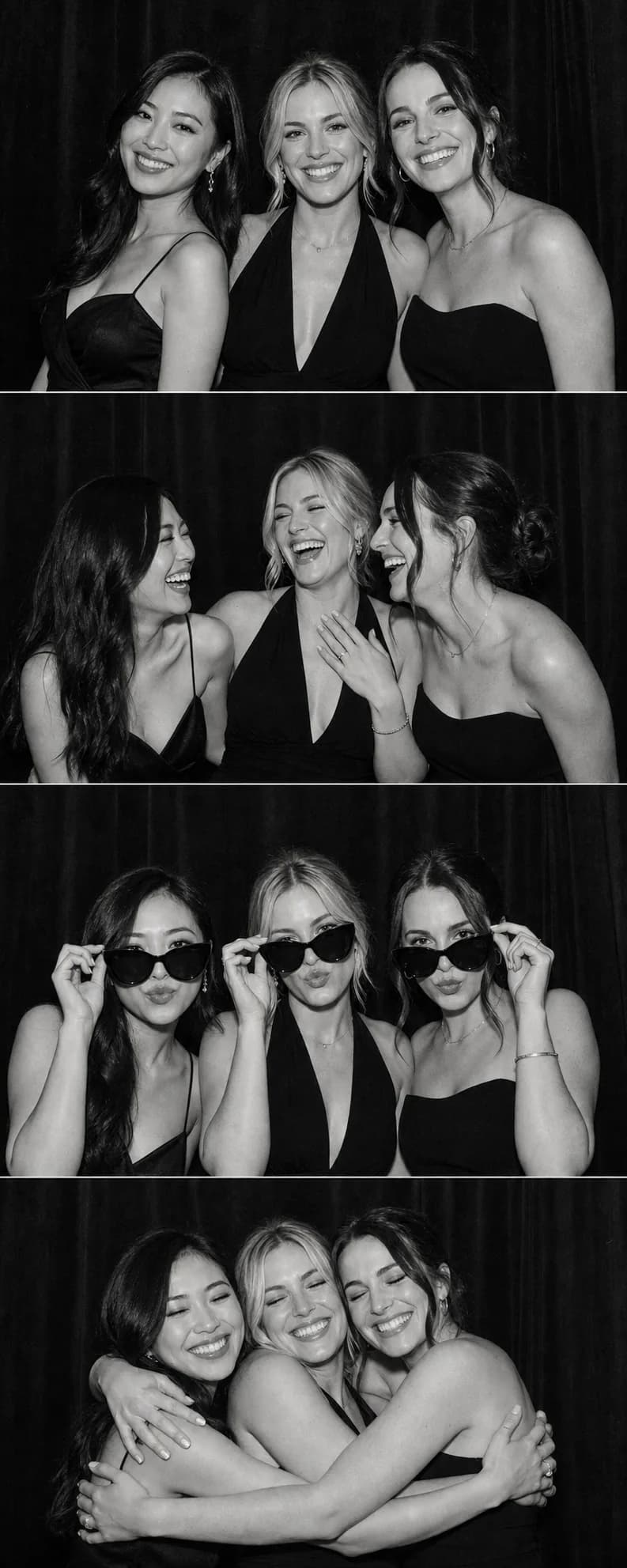 Muestra provisional generada de amigas posando en una tira de Photo Booth